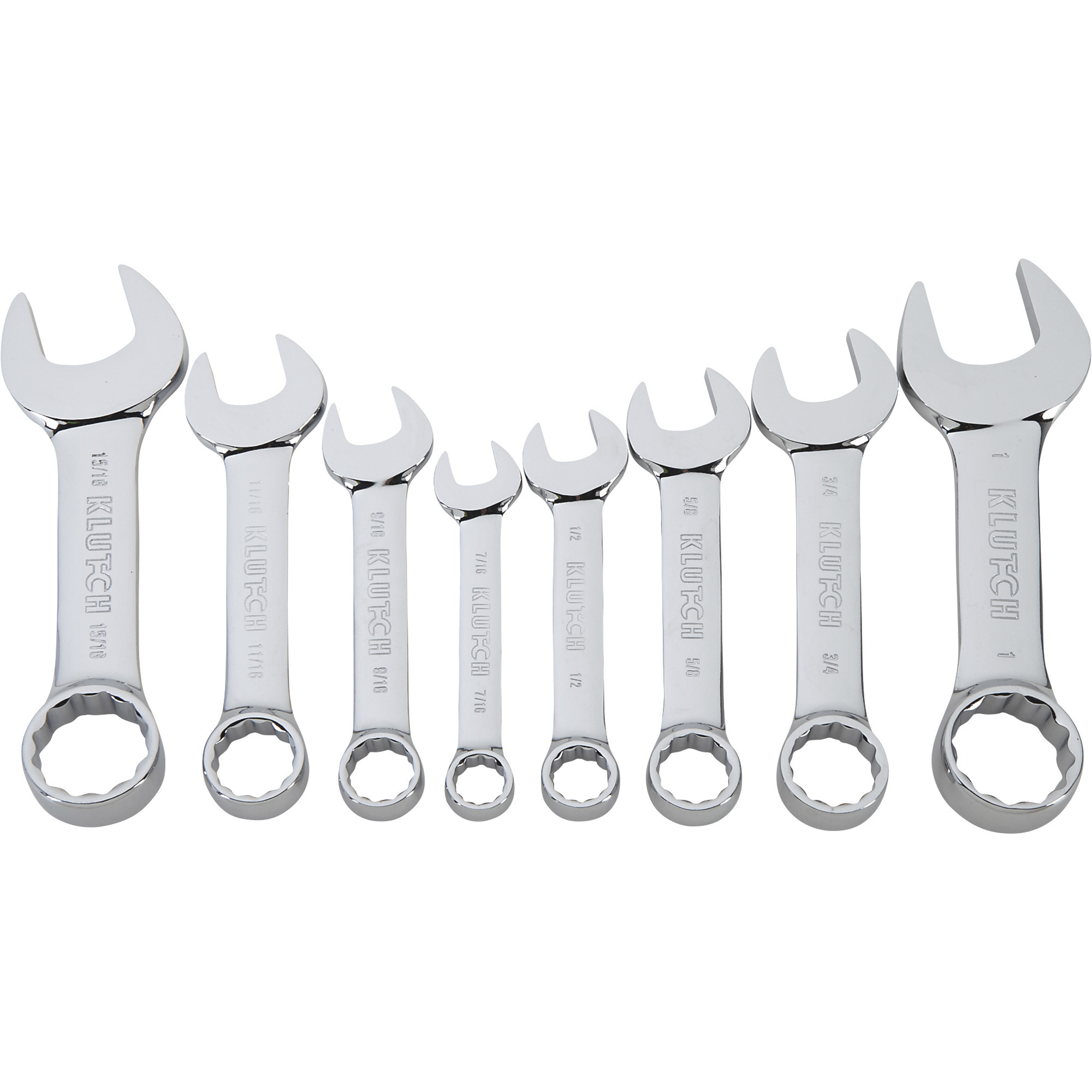 Klutch Stubby Combination Wrench Set, 8-Pc., SAE